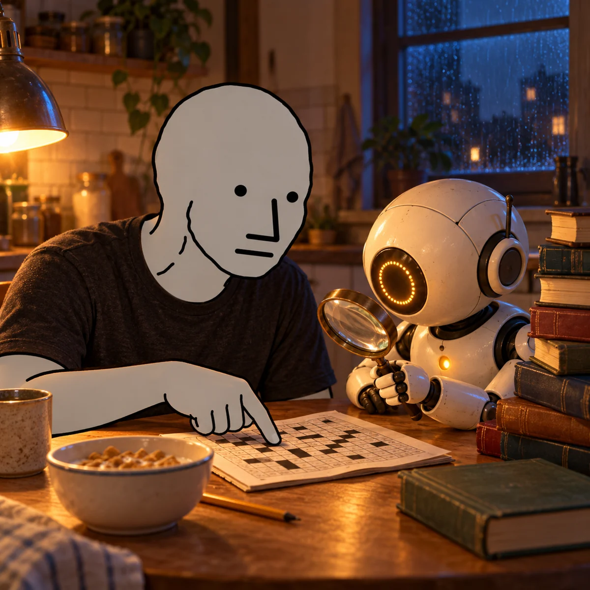 NPC sits quietly in a future city.